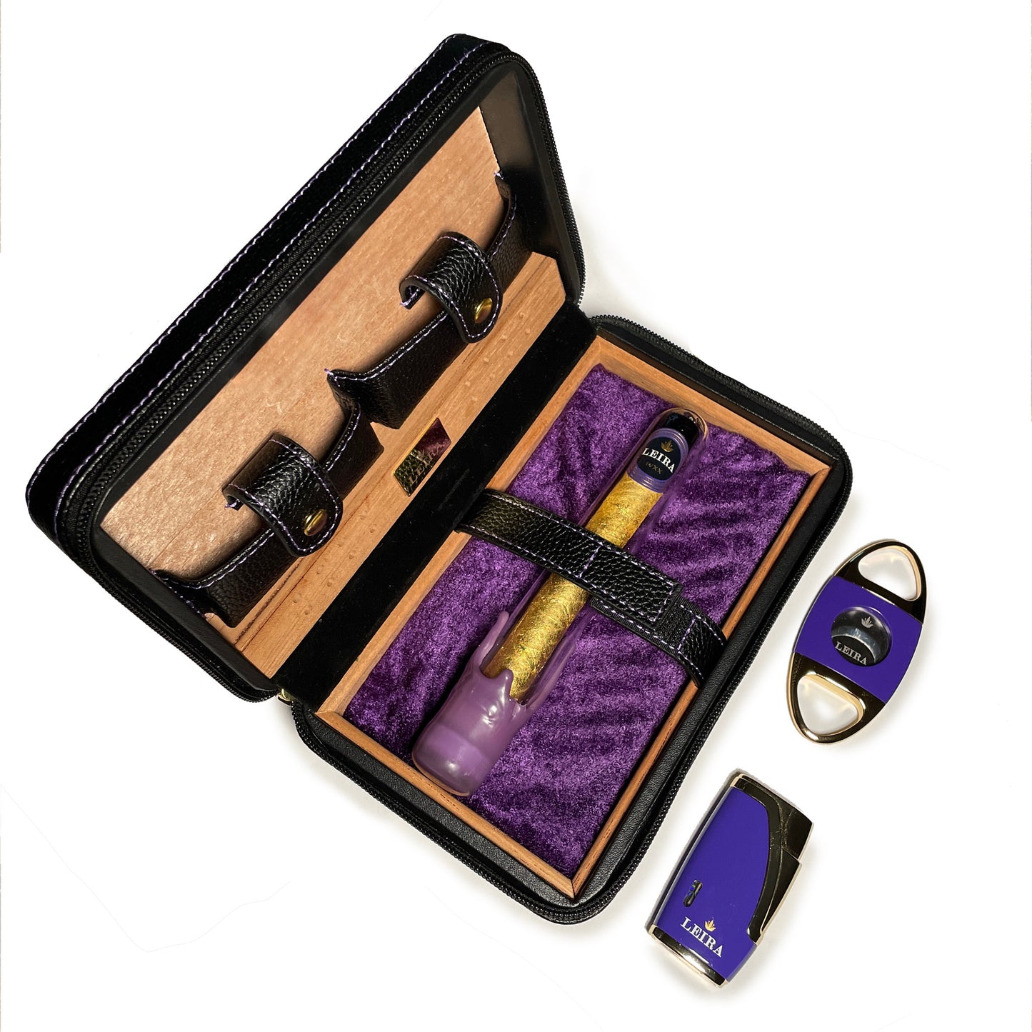 Leira Travel Kit With Custom Engraving and 24K Gold Leaf Wrapped Cannagar