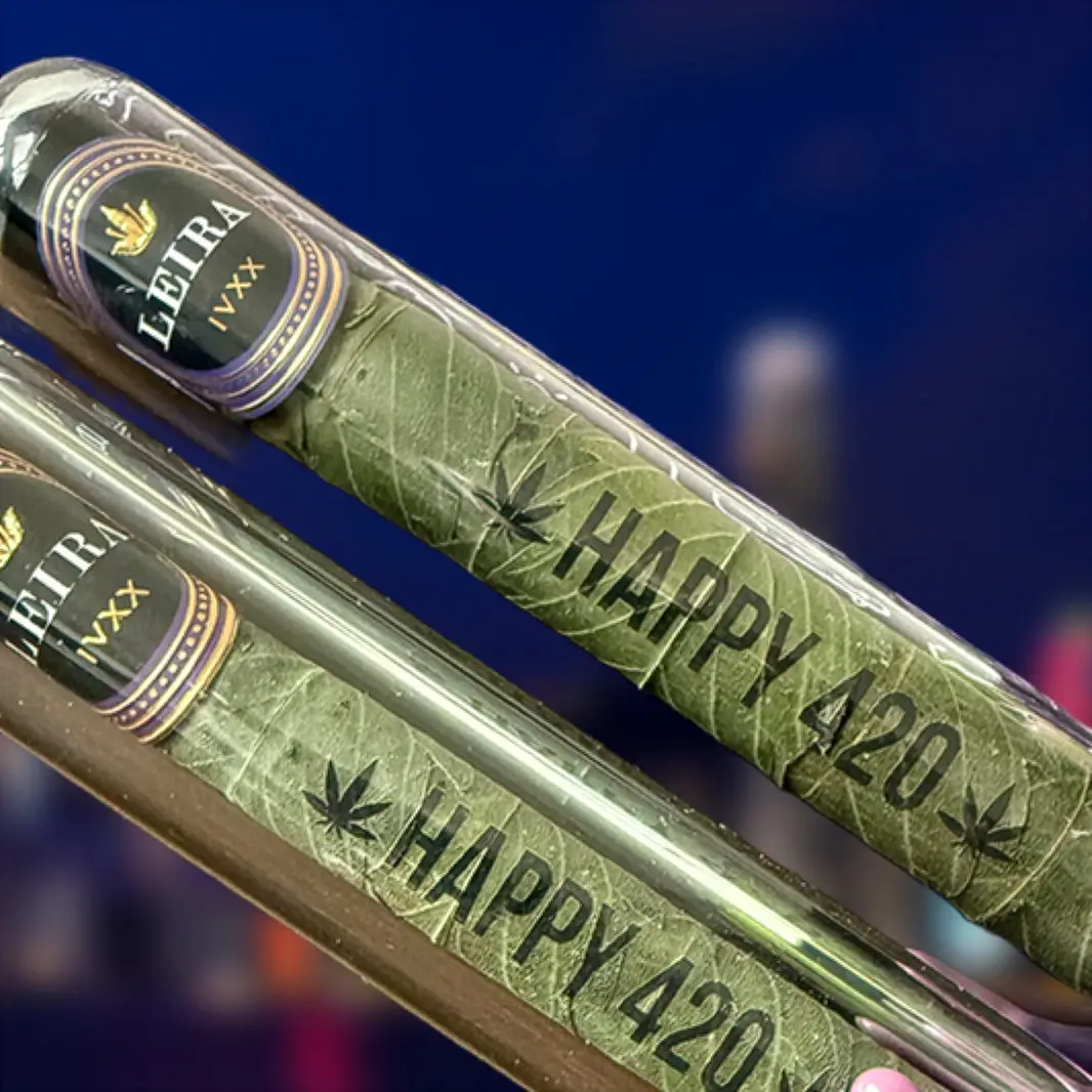 Cannagar cannabis cigar with cityscape background