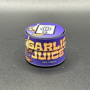 Garlic Juice hash rosin container, from front