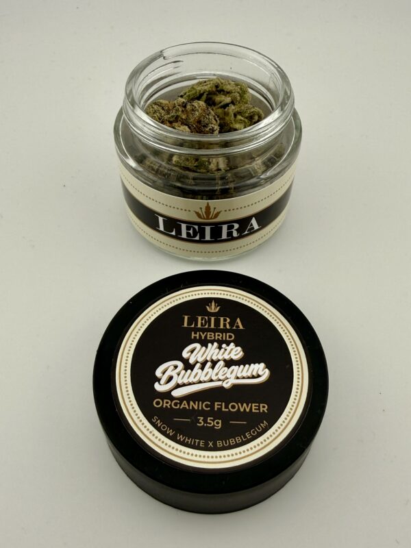 White Bubblegum Organic THCA Flower - open White Bubblegum Organic THCA Flower Jar (3.5g) - open