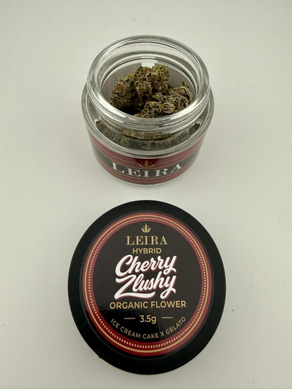 Cherry Zlushy Organic THCA Flower - open Cherry Zlushy Organic THCA Flower Jar (3.5g) - open
